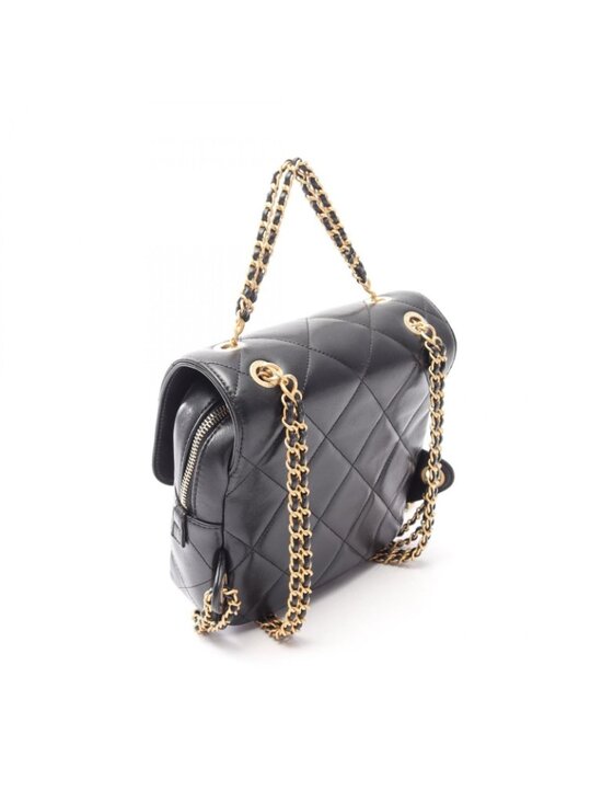 Chanel Backpack Quilted Square Chain Black Lambskin main image 4